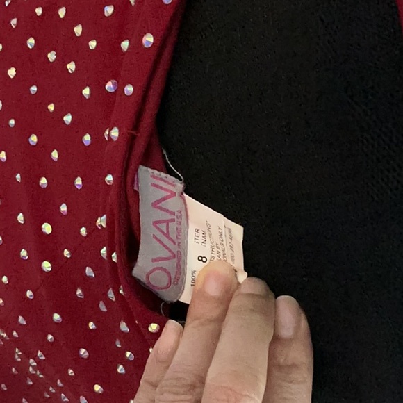 Jovani Red Maxi Dress with Black Lace Sleeves - Picture 8 of 8